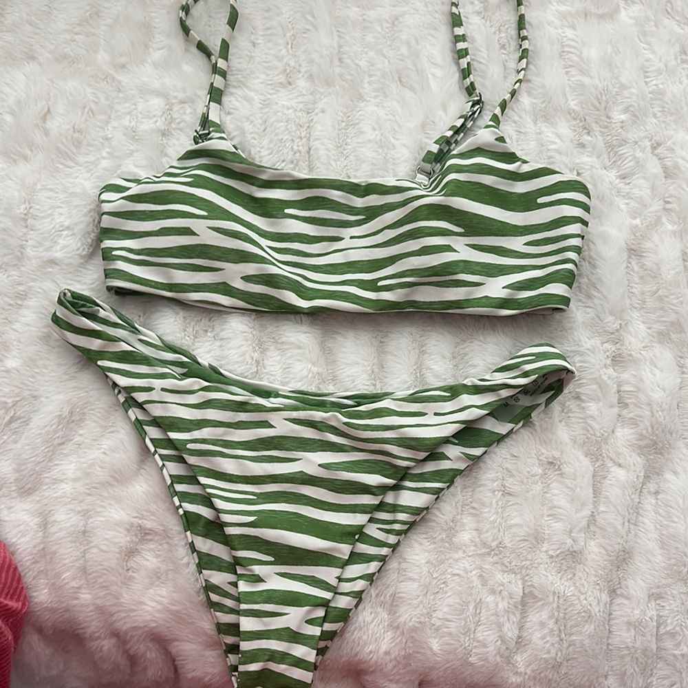 Green and White Zebra Print Bikini Set